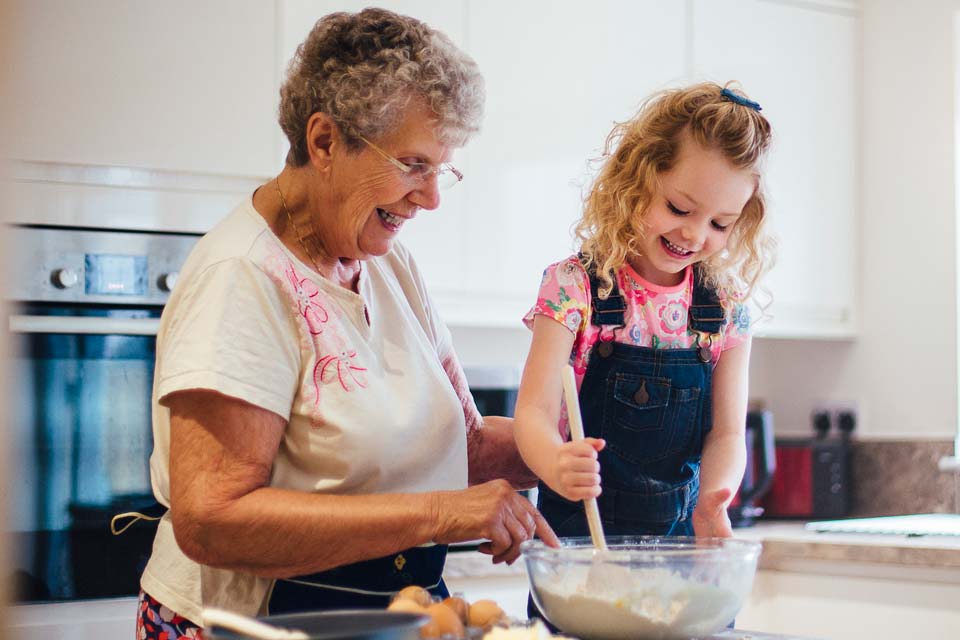 baking a cake with grandma
