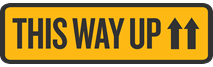 Logo of This Way Up in orange background with This Way Up written in alphabets followed by two arrows pointing up
